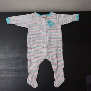 Gerber Baby Long Sleeve Striped Bird Onesie Blue Footed Zipper Sleeper 3-6 Month